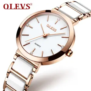 OLEVS新款时尚陶瓷表带石英女表防水豪华品牌手表女表女式女表日期时钟礼物