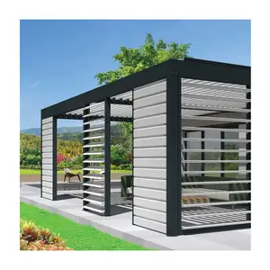 Kustom pavilion bioclismatic gazebos sun shading listrik dapat ditarik teras atap aluminium pergola set