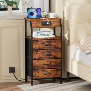 Mesita de noche superventas transfronteriza con luz LED, multifuncional, con enchufe, puerto USB y cajón - Product Image 1