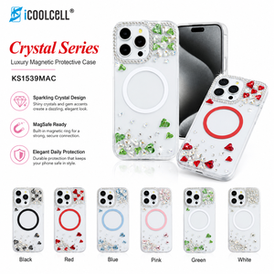 KINGSOUL Magnetic <b>Wireless</b> Charger TPU+<b>PC</b>+Glass Diamond Phone Case Glitter Bling Gemstones Snap-On Make *14/15/16/17 Pro Max - Product Image 1