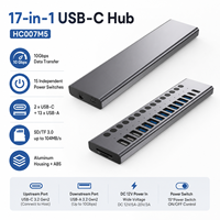 Hub USB C 17 en 1 3.2 Gen2, données 10 Gbps, charge rapide QC3.0, 15 commutateurs indépendants, lecteur SD/TF, aluminium, HC007M5