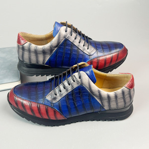 Chaussures décontractées pour hommes en cuir véritable, bout rond, lacets, couleurs mélangées, tendance mode, toutes saisons, semelle extérieure en caoutchouc, semelle intermédiaire en EVA - Product Image 4
