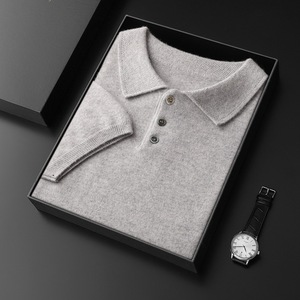 <span class=keywords><strong>Pull</strong></span> en <span class=keywords><strong>cachemire</strong></span> à manches courtes pour <span class=keywords><strong>homme</strong></span>, <span class=keywords><strong>col</strong></span> polo, tricot décontracté, couche de base à demi-manches pour l'automne - Product Image 3