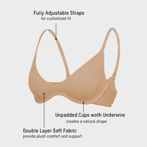Reggiseno balconette push-up da <span class=keywords><strong>donna</strong></span> senza fodera con ferretto, spalline regolabili, tinta unita, senza cuciture, traspirante in nylon per tutti i giorni - Product Image 3