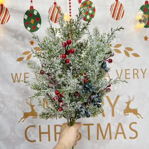 Bất động cảm ứng tán lá thông nón màu xanh quả mọng bó hoa cắt tuyết tùng Nhân Tạo Màu Đỏ giáng sinh quả mọng gốc - Product Image 4