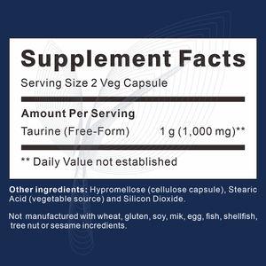Capsule de Taurine à Vente Chaude OEM/ODM, 1000 mg, Double Force, Soutient la Santé du Système Nerveux et la Santé des Yeux, 60 Capsules Végétales - Product Image 3