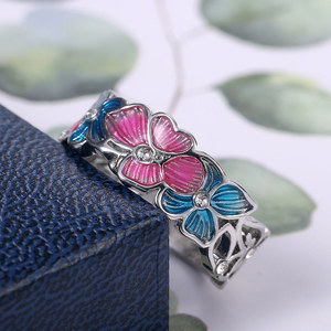 Elegante anello a forma di farfalla con fiori per donna, design in smalto colorato, gioielli alla moda per tutti i giorni - Product Image 2