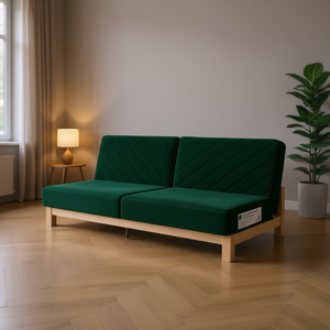 Divano Letto in Velluto Verde Scuro con Struttura in Legno, Design Moderno a 3 Posti per Soggiorno - Product Image 2