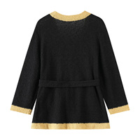 Nouvelle Collection Automne 2026 – Cardigan en Maille Col V pour Femme avec Bordure Contrastante, Manteau Pull Élégant et Tendance à Taille Nouée, Coupe Ajustée