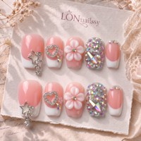 Ongles à presser en acrylique PMMA faits main, forme carrée 2.0, courbe 3D française, couverture complète, réutilisables, personnalisables, 10 pièces, marque privée