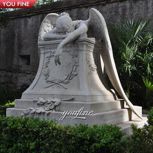 Statue d'ange ailé en <span class=keywords><strong>pierre</strong></span> <span class=keywords><strong>blanche</strong></span> tombée en larmes, <span class=keywords><strong>pierre</strong></span> <span class=keywords><strong>tombale</strong></span> en marbre à vendre - Product Image 6