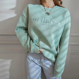 Sweat-shirt blanc brodé à col ras du cou et à épaules tombantes avec logo personnalisé de haute qualité Sweat-shirt brodé pour femmes - Product Image 2
