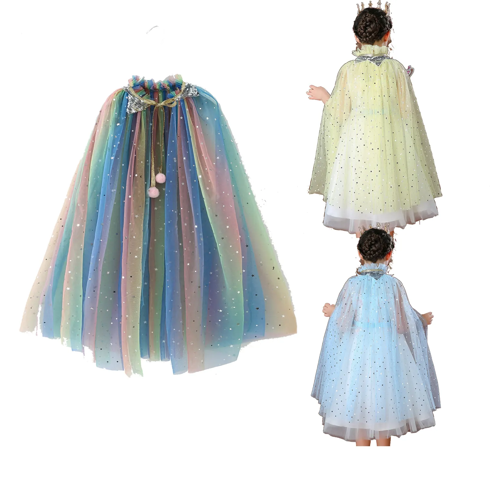 Robe de princesse en tulle pour fille, châle de couleur, cape pour petite fille