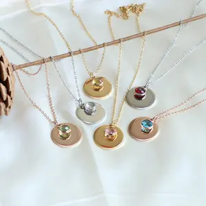 18 Karat Gold Schmuck Initial Birth stone Personal isierte Halskette Benutzer definierte Strass Disc Halskette für Frauen