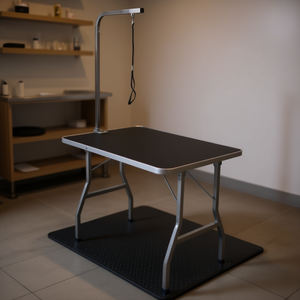 Mesa de Peluquería Canina de Acero Inoxidable Negro de 48x30 Pulgadas con Brazo Superior para Peluquería de Mascotas - Product Image 2