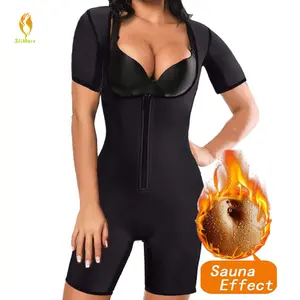Damen Sauna Anzug Shape wear Gewichts verlust Schweiß Ganzkörper Shaper Abnehmen Neopren Ärmel Bodysuit