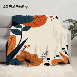 1pc Modern Abstract Floral Weighted Blanket - Cream Beige Suitable for Sofa, Bed &amp; Travel, Navy Blue &amp; <strong>Terracotta</strong> Orange <strong>Throw</strong> - Product Image 2