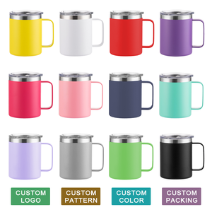 定制标志12盎司14盎司16盎司24盎司不锈钢绝缘咖啡杯带手柄双壁真空旅行杯带盖 - Product Image 3