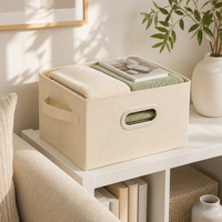 Organizador para el Hogar, Caja de Almacenamiento Plegable Abierta, Tela de Lino, Base de PP, Asa de Metal, Cesta de Almacenamiento para Sala de Estar