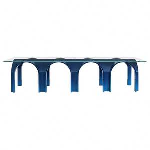 Tavolo da Pranzo Moderno di Lusso Leggero, 12 Posti, con Piano <span class=keywords><strong>in</strong></span> <span class=keywords><strong>Vetro</strong></span> e Gambe <span class=keywords><strong>in</strong></span> Fibra di <span class=keywords><strong>Vetro</strong></span> Blu, Tavolo da Conferenza <span class=keywords><strong>a</strong></span> Forma di <span class=keywords><strong>Ponte</strong></span> ad Arco - Product Image 1