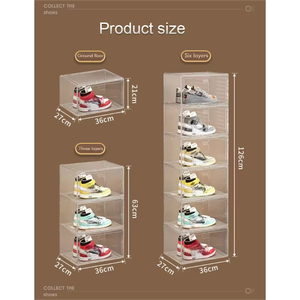 صندوق تخزين أحذية شفاف من البلاستيك قابل للطي مع مغناطيس، منظم حديث بطبقة واحدة مخصص لعرض الأحذية الرياضية - Product Image 2