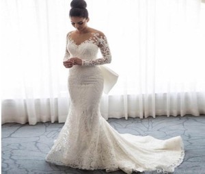 S446F 2025 Two Wear <b>White</b> Slim Dress Lace Mid-waist Bow Mermaid <b>White</b> Wedding Dress - Product Image 1