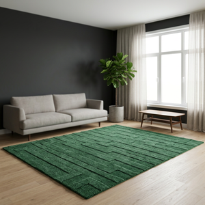Tapis de bain en laine/coton tufté vert Chevron de la collection OCEAN ART COLLECTION HT-2601A - Product Image 3
