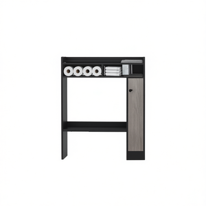 Organisateur de rangement noir réglable à poser sur les toilettes, étagère de salle de bain à 2 niveaux, étagères en bois autoportantes - Product Image 1