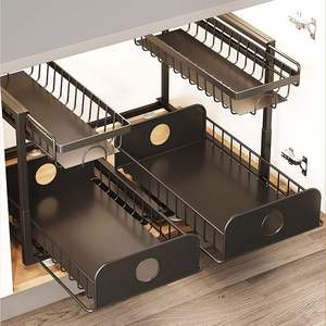 Étagère de rangement multifonctionnelle ajustable pour évier de cuisine, à deux niveaux, étanche, pour épices sous l'évier - Product Image 4