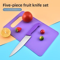 Coffret Cadeau Parfait : Accessoires de Cuisine 5 Pièces en Acier Inoxydable Antiadhésif – Couteau de Chef Droitier, Couteau à Fruits, Planche à Découper Portable