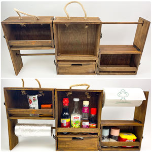 Rejilla plegable grande para Picnic, carrito de madera con soporte de papel para toalla, organizador de barbacoa para acampada al aire libre, utensilio, condimentos - Product Image 2