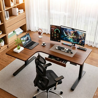 Bureau d'angle électrique à double moteur, en bois massif, réglable, pour e-sport, en forme de L, avec réglage à 4 vitesses, capacité de charge de 200 kg