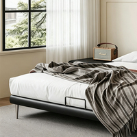 Lit plateforme double simple en cuir pour chambre d'hôtel avec tête de lit en cuir souple – Mobilier de chambre