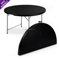 Table de banquet rectangulaire pliable noire en gros pour extérieur, plateau en plastique HDPE semi-pliable, cadre métallique, pour mariage et fête