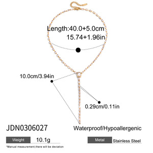 Collana in <span class=keywords><strong>acciaio</strong></span> inox 316L placcato oro Y goccia con pietre CZ Multi-strato dichiarazione gioielli ipoallergenici - Product Image 6