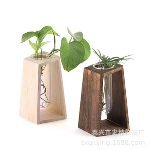 Hydroponic Wooden Desktop Planter For Green Ivy Plants Bamboo Material With Glass Vase Indoor Decoration - Product Image 4
