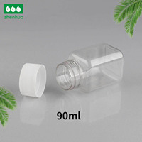 Flacon carré portable de 90 ml en PET de haute qualité, résistant à l'humidité, imprimé sur mesure pour comprimés et capsules, avec bouchon à vis