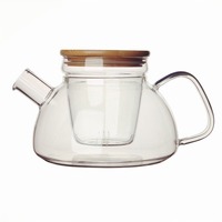 Théière en verre borosilicate 800ML avec infuseur et couvercle en bambou Logo personnalisable de qualité alimentaire stocké