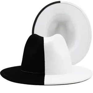 新款7色时尚别致男女半半双色缝线软呢帽绅士巴拿马trilby爵士帽
