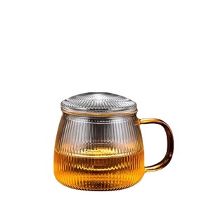 Tasse à thé en verre à rayures verticales avec filtre et couvercle à visser, idéale pour le bureau, ensemble de thé de l'après-midi - Product Image 5