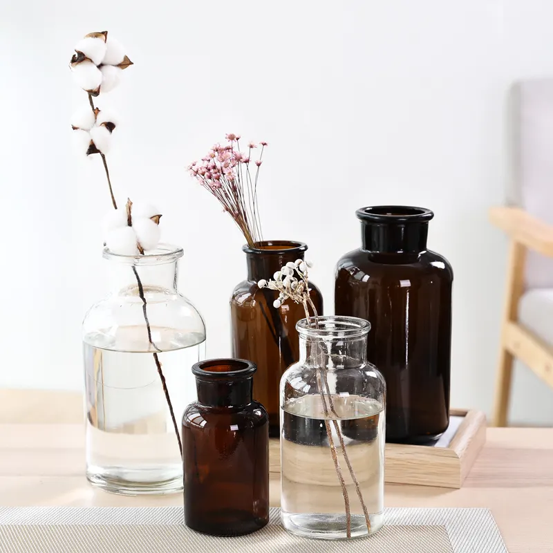 ガラス花瓶小さな水耕植物ガラス瓶リビングルームの装飾ドライフラワー透明ガラス花瓶