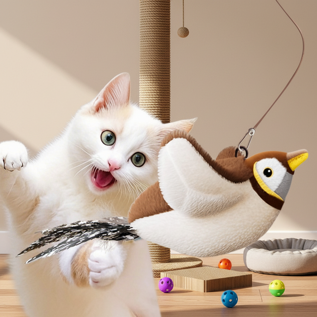 Pet-friendly Electric Simulated Bird cat Toy with Vocalisations for Feline Hunting Play and Self-entertainment Cat Teaser Wand
