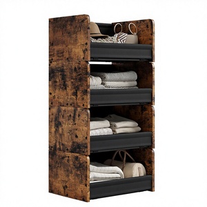 FOUCSSOMEI <span class=keywords><strong>Étagère</strong></span>s de rangement modulaires en bois et métal à 4 niveaux, empilables, de type armoire au sol, avec design breveté - Product Image 1