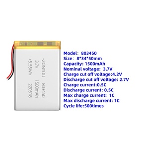 工場直販 ZonYou 803450 超薄型リチウムリポポリマーバッテリー 1500mAh 500サイクル 30g 大人向け製品用 - Product Image 3