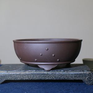 Yixing Purple <b>Clay</b> Bonsai <b>Pot</b> Round Drum Shape Handmade Breathable Desktop Planter - Product Image 1