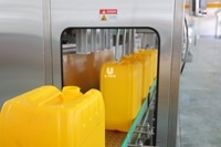 Machine de remplissage et de bouchage linéaire automatique pour conteneurs/tambours/seaux/barils en plastique de 5L, 10L, 20L, 25L et bidons jerrycan HDPE de 20 litres