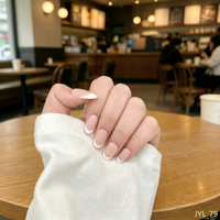 Lot de faux ongles en ABS, style français, design parisien, couleur crème, profil bas, forme rectangle, à clipser, qualité professionnelle, forme cercueil effilée, couvrance totale