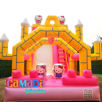 Château gonflable commercial de videur de thème de clown de cirque de château avec le carrousel de glissière avec le parc d'attractions gonflable de bonhomme de neige