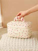 Mini trousse de maquillage en forme de cœur pour femme, sac de rangement mignon pour maquillage, trousse de toilette portable de grande capacité pour voyage