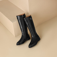 Bottes d'équitation d'hiver en cuir véritable à bout rond et tige haute